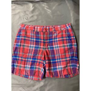 J. Crew Women's Multicolored Red Blue Plaid Cotton/Linen Shorts Size‎ 8